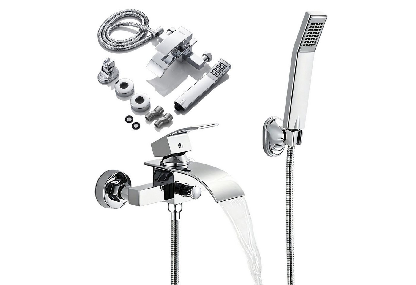 AKKEE Brausegarnitur Duscharmatur mit Brause, Wannenarmatur Chrom Mischbatterie, Badewanne mit Druckschalter Armatur mit Handbrausehalter set Bild 5