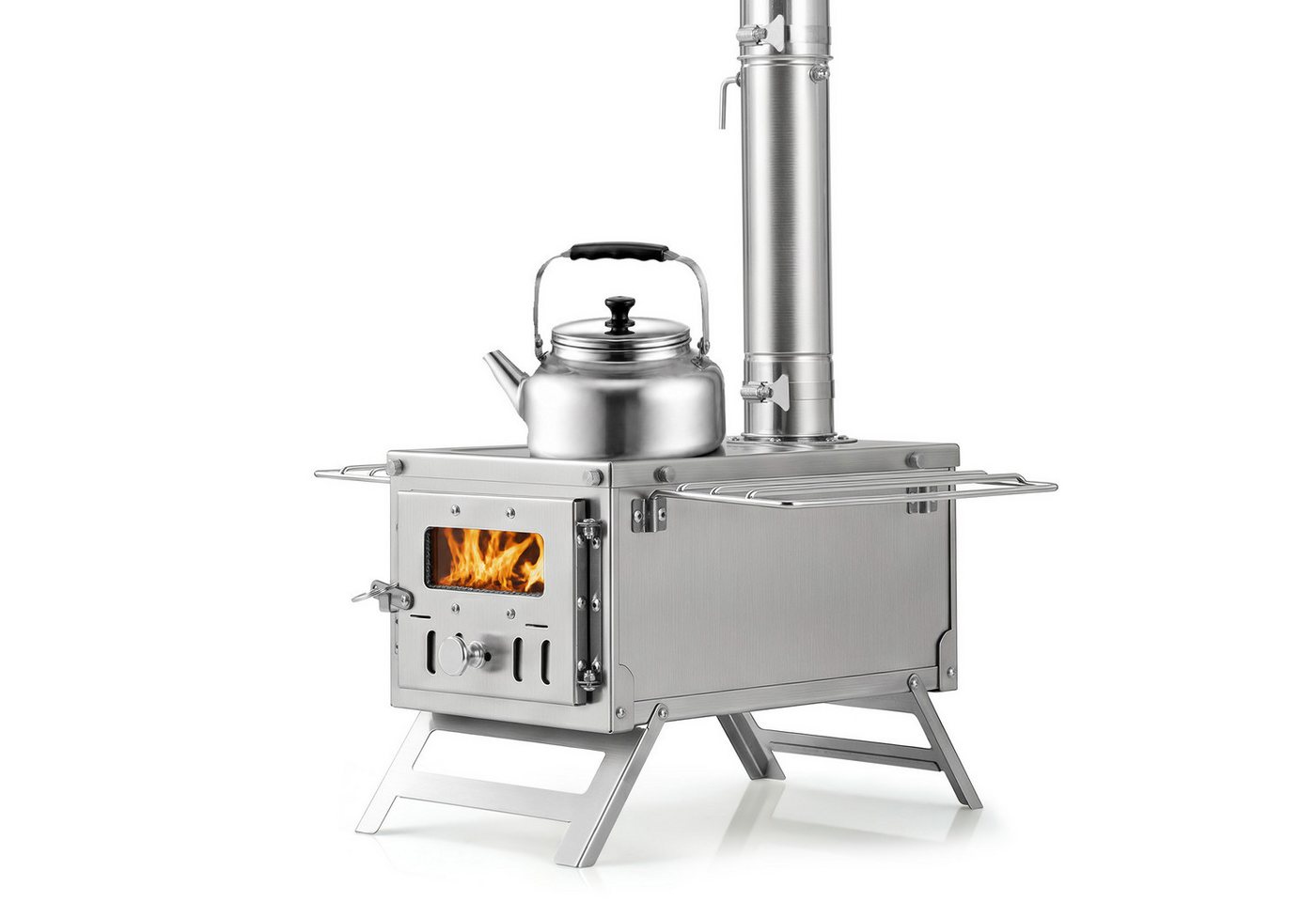 KOMFOTTEU Holzkohlegrill tragbarer Holzofen, aus Edelstahl mit Kamin Bild 3