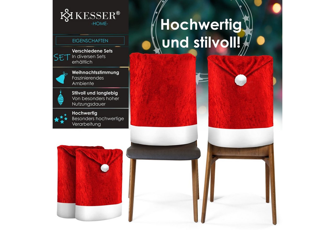 KESSER Weihnachtsfigur, Premium Weihnachtsstuhlüberzug Set Stuhlhussen für Weihnachten Bild 2