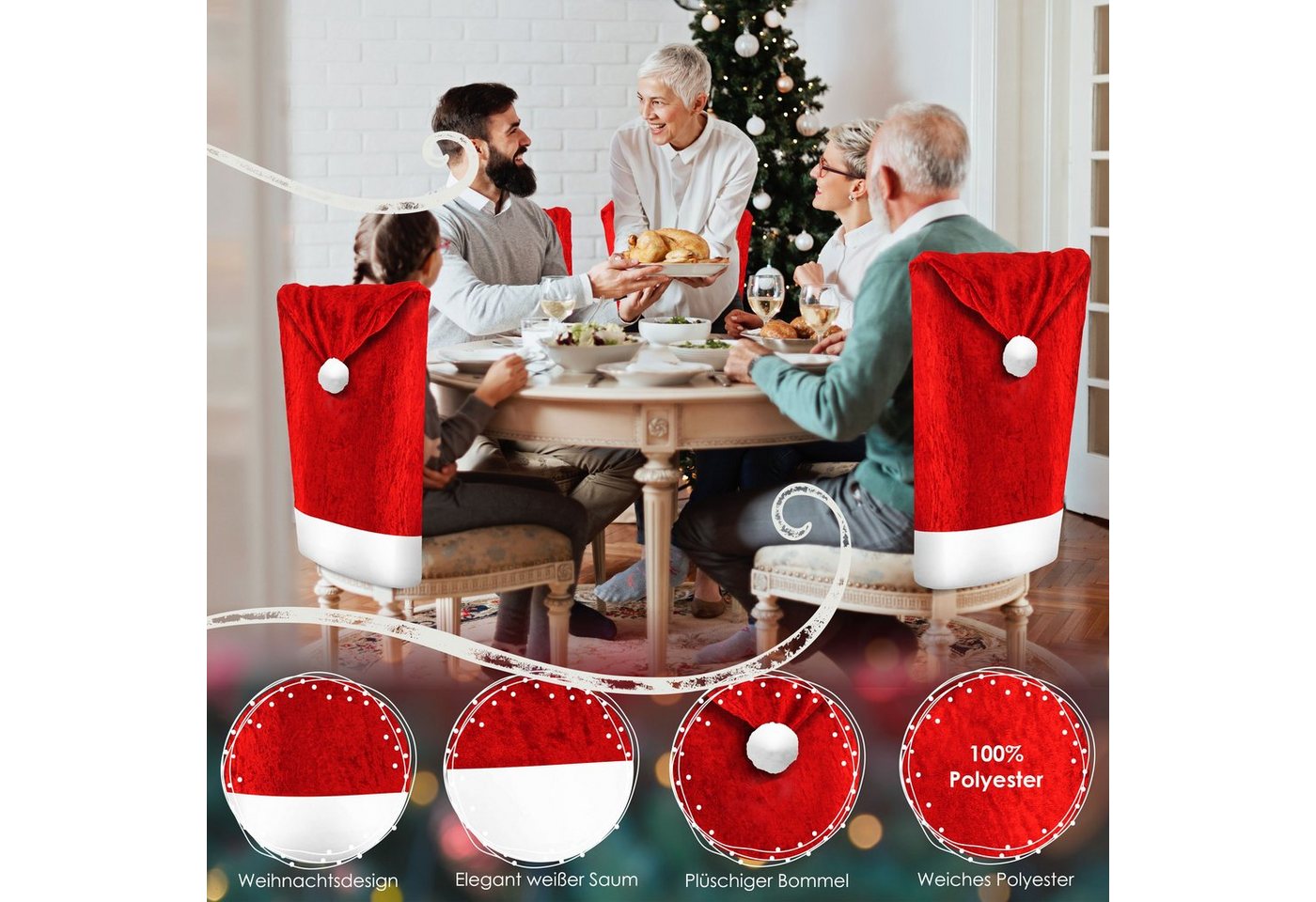 KESSER Weihnachtsfigur, Premium Weihnachtsstuhlüberzug Set Stuhlhussen für Weihnachten Bild 5