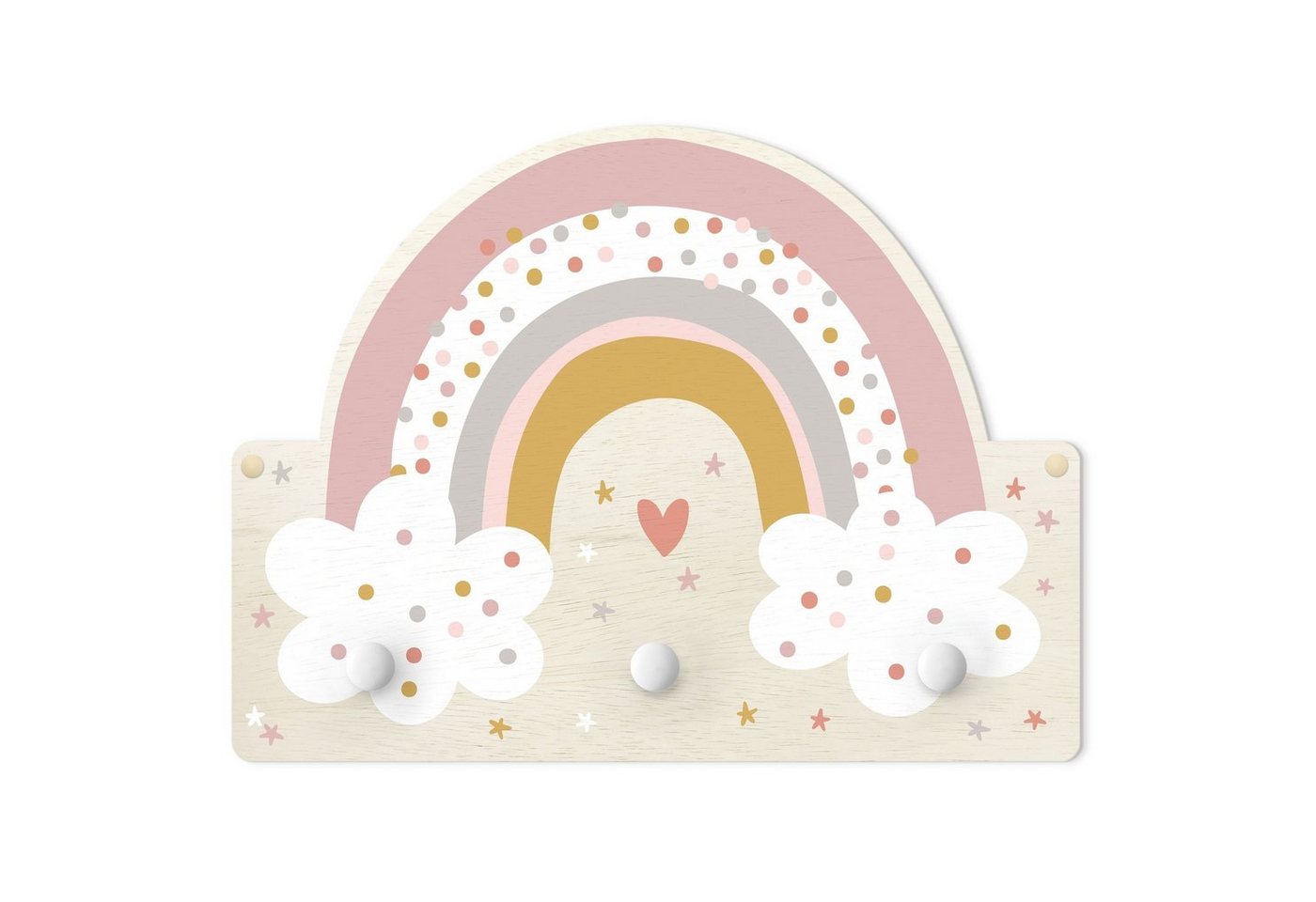 Bilderdepot24 Garderobenpaneel rosa Muster Weltall Himmel Sterne Regenbogen mit Wolken (Kindergarderobe holz Kleiderhaken für die Wand inkl. Montagematerial), moderne Wand Garderobenleiste Flur - kleine Hakenleiste Kinderzimmer Bild 5