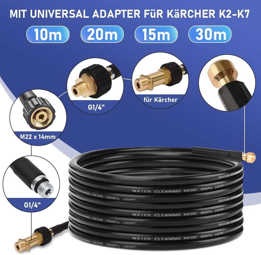 XERSEK Hochdruckschlauch Rohrreinigungsschlauch 180bar M22 Adapter Kompatibel mit Kärcher K2-7, 4 nach hinten gerichtete Hochdruckstrahlen Bild 3