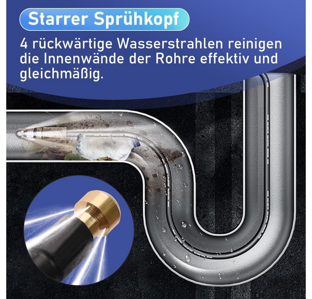 XERSEK Hochdruckschlauch Rohrreinigungsschlauch 180bar M22 Adapter Kompatibel mit Kärcher K2-7, 4 nach hinten gerichtete Hochdruckstrahlen Bild 5