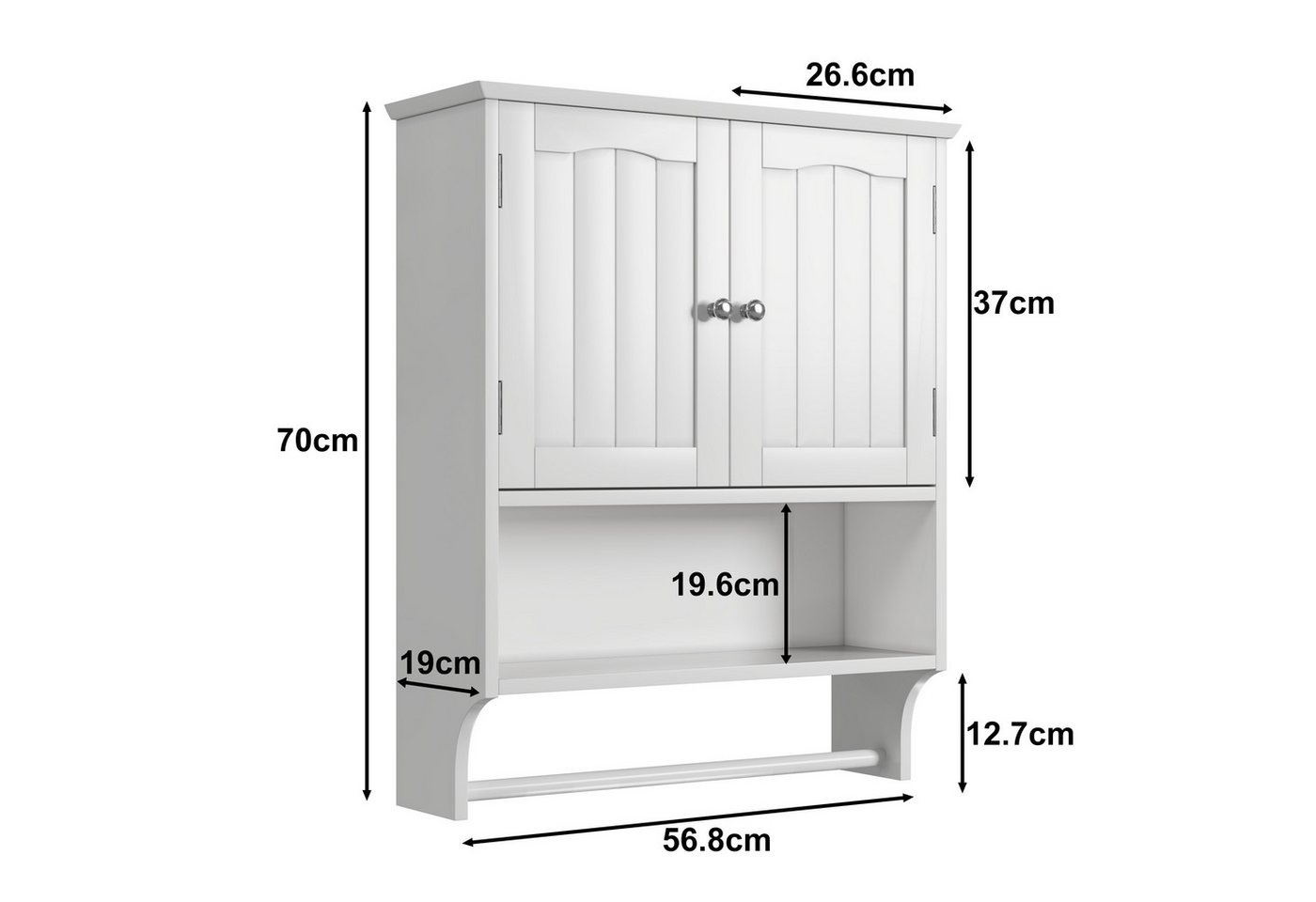 Yorbay Hängeschrank Badezimmerschrank mit Handtuchhalter (56,8×19×70 cm) Wandschrank mit Doppeltüren