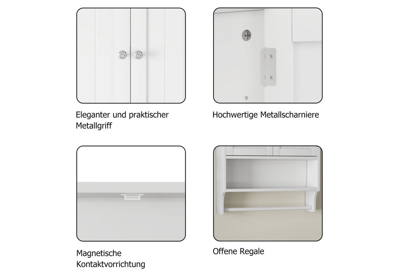Yorbay Hängeschrank Badezimmerschrank mit Handtuchhalter (56,8×19×70 cm) Wandschrank mit Doppeltüren Bild 3