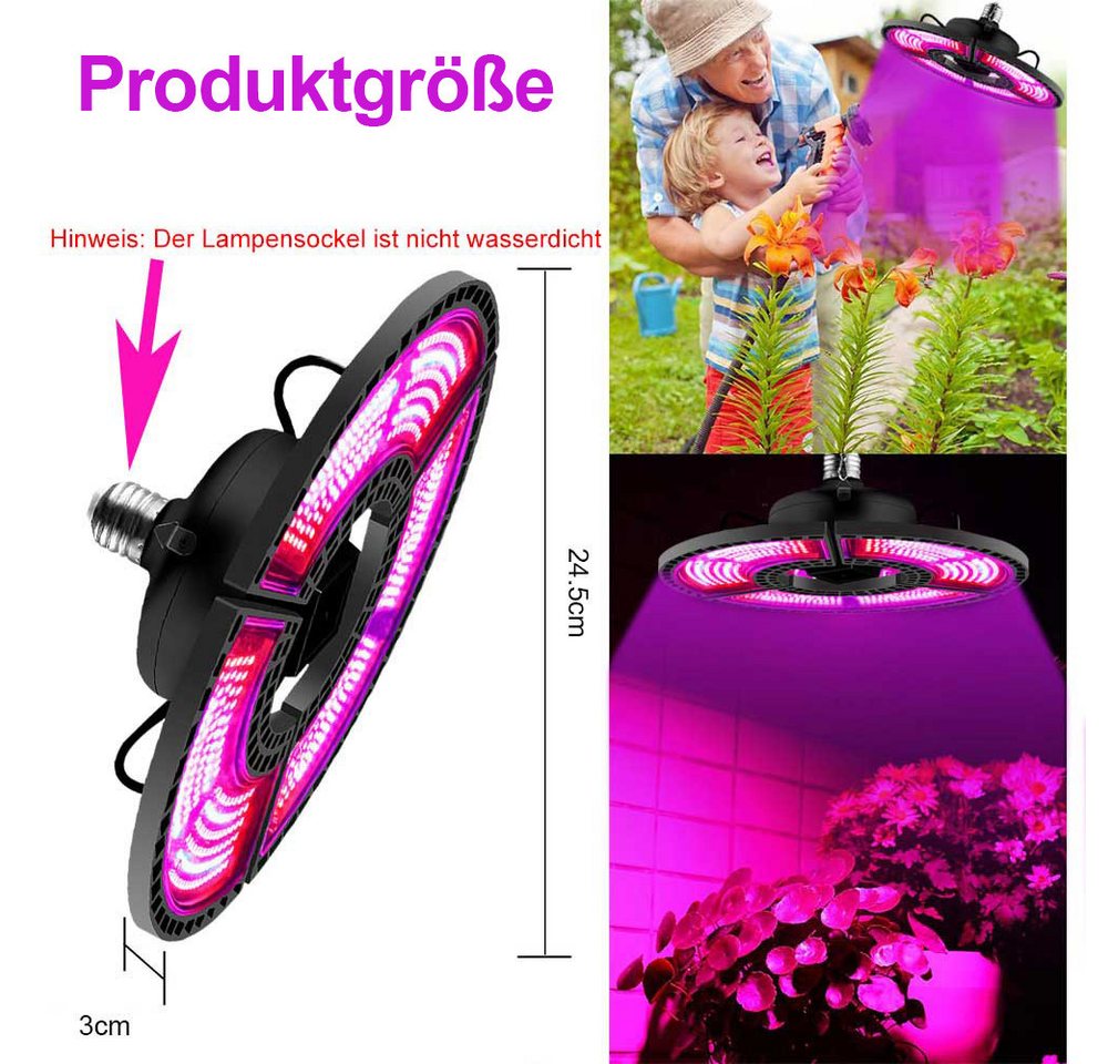 Lapalife Pflanzenlampe LED Vollspektrum Grow Light, dreiblättriges Faltbares Pflanzenlicht, E26/E27, 288-504 LEDs, Rot-Blau Licht, für Sukkulenten, Gemüse, Blumen Bild 5