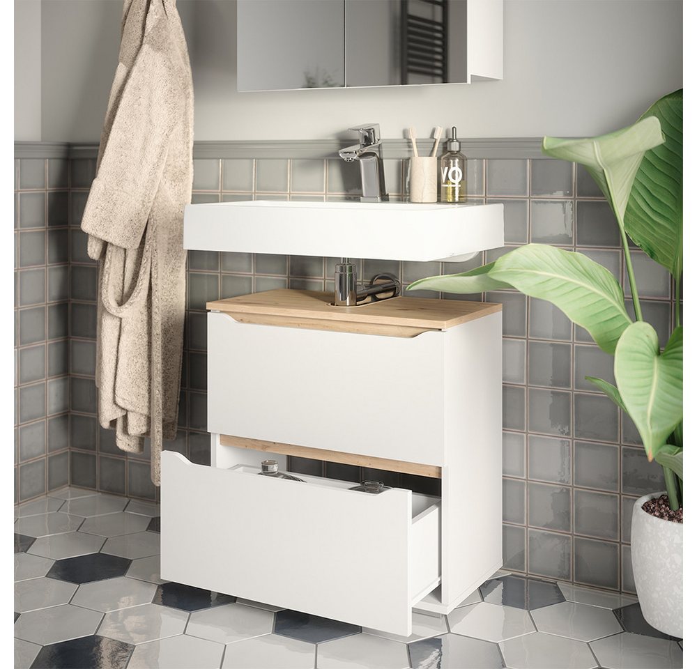 Vicco Waschbeckenunterschrank Ruben, Weiß/Artisan-Eiche, 60.2 x 62.5 cm mit 2 Schubladen Bild 3