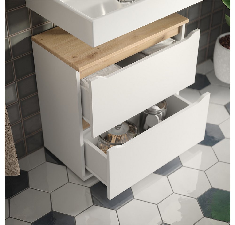 Vicco Waschbeckenunterschrank Ruben, Weiß/Artisan-Eiche, 60.2 x 62.5 cm mit 2 Schubladen Bild 4