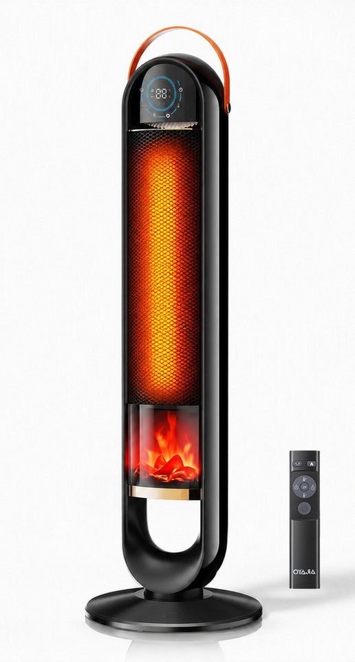 oyajia Heizlüfter 2000W Flammeneffekt, Keramik PTC, Thermostat, 15H Timer, Fernbedienung, Oszillation, leise & energiesparend, Überhitzungs- & Kippschutz Bild 3