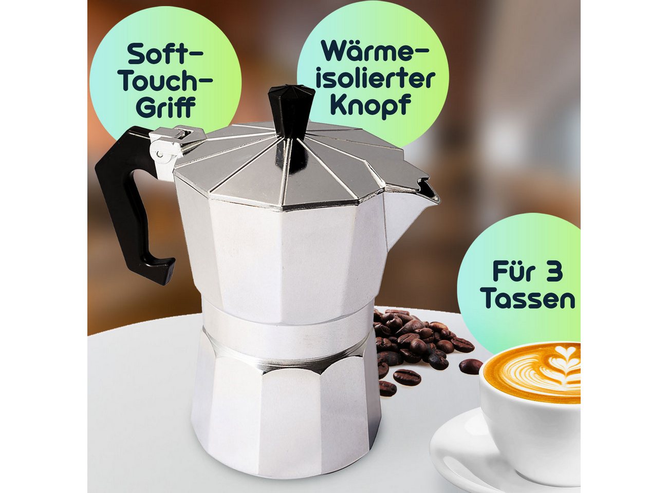 Casativo Espressokocher CH8576, Ergonomischer Soft-Touch-Griff für sicheren Halt