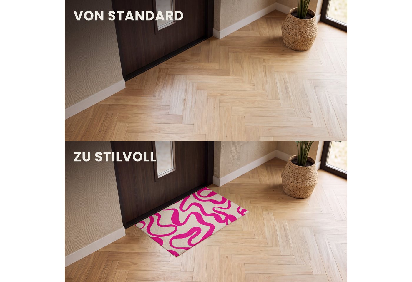 MuchoWow Fußmatte Linien - Rosa - Beige - Abstrakt - Minimalistisch, Rechteckig, innen Schmutzfangmatte, Tür, Schmutzfänger Flur, Teppich 60x40 cm Bild 4