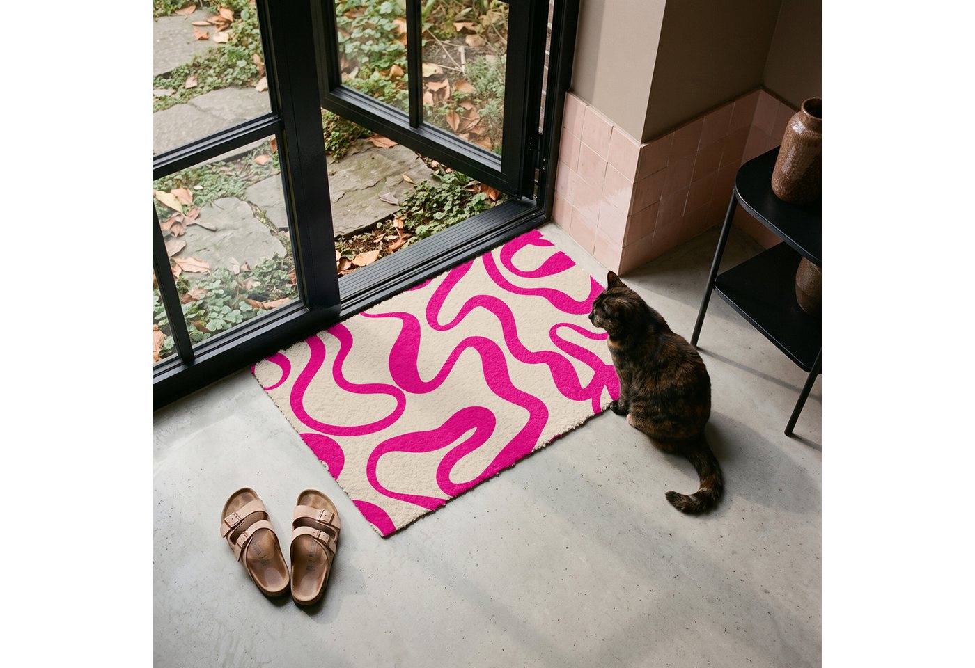 MuchoWow Fußmatte Linien - Rosa - Beige - Abstrakt - Minimalistisch, Rechteckig, innen Schmutzfangmatte, Tür, Schmutzfänger Flur, Teppich 60x40 cm Bild 5