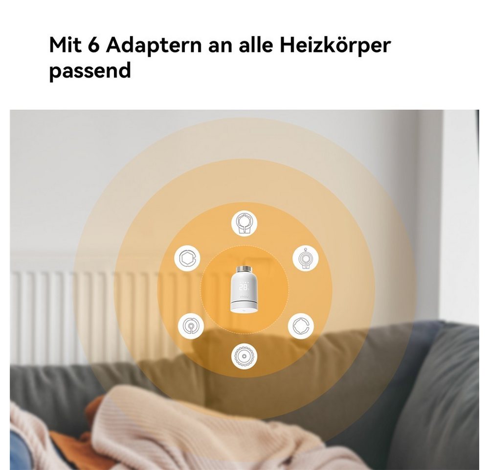 Imou Heizkörperthermostat TRV1 Smart Home mit Gateway ZG2, ZigBee 3.0, App-Steuerung, (Spar-Set, inkl. Adapter-Set) Fenstererkennung, Geofencing, Weiß Bild 3