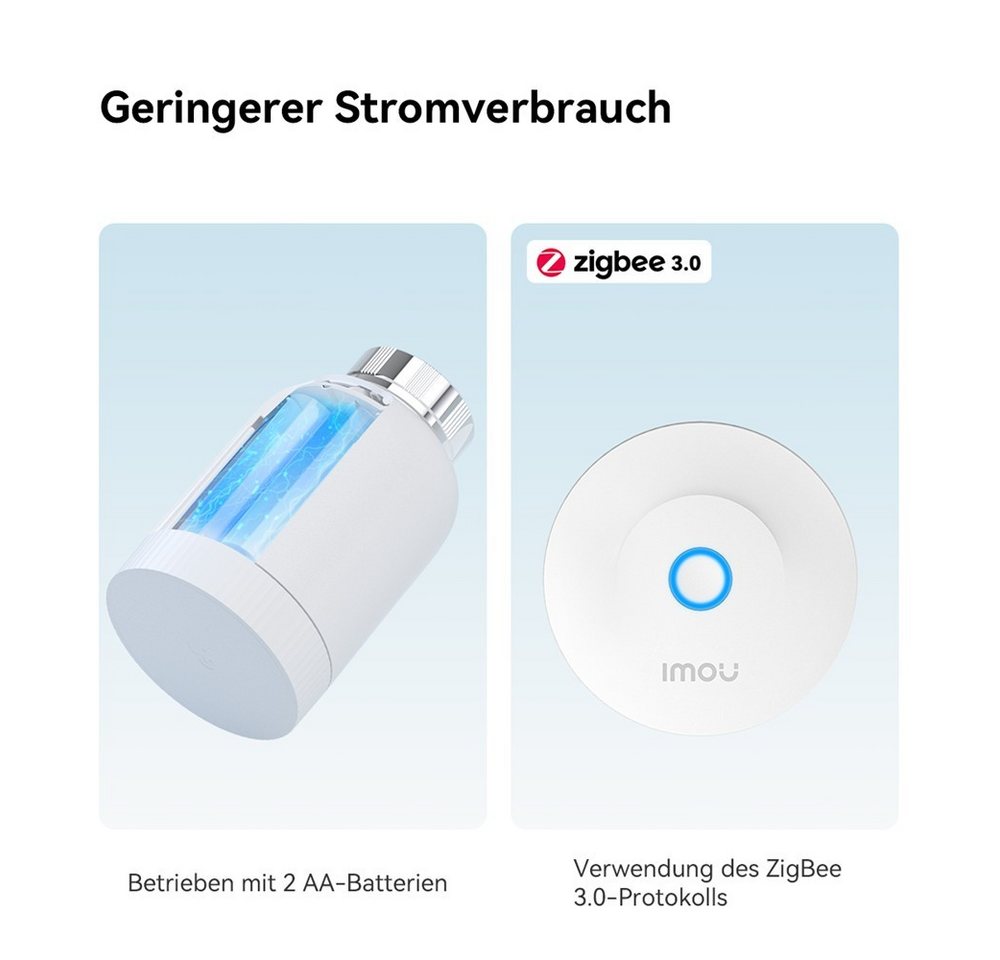 Imou Heizkörperthermostat TRV1 Smart Home mit Gateway ZG2, ZigBee 3.0, App-Steuerung, (Spar-Set, inkl. Adapter-Set) Fenstererkennung, Geofencing, Weiß Bild 5