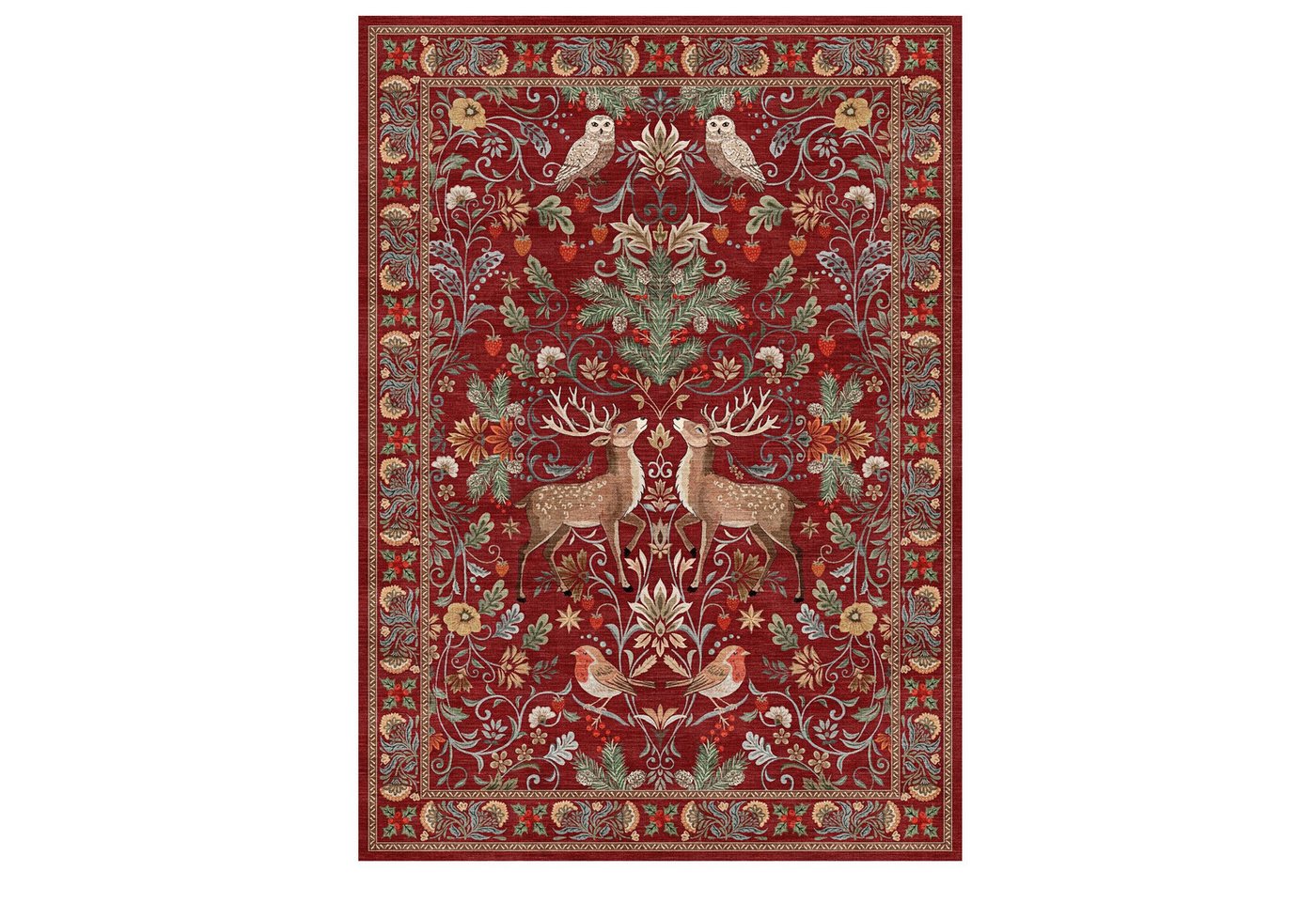 GarveeMore Teppich Weihnachtsteppich Retro mit Hirschen, Eulen und floralem Muster, Höhe: 5 mm Bild 2