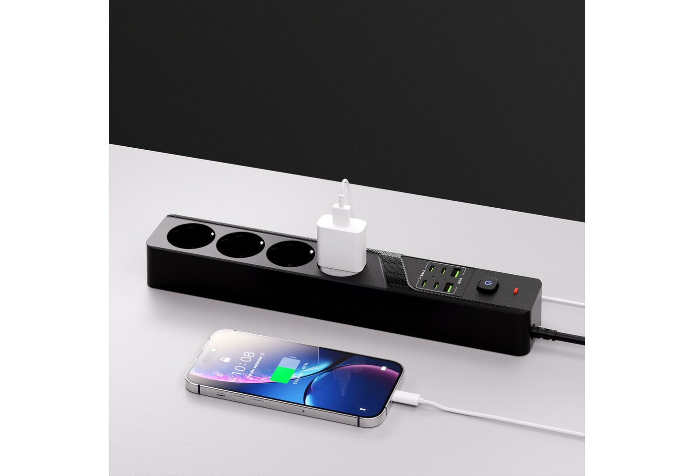 ibettertec 10-in-1 Steckdosenleiste, 4 Steckdosen + 4 USB-C + 2 USB-A Mehrfachsteckdose, Hauptschalter, 32x5,7x3,8 cm, für Büro & Zuhause Bild 3