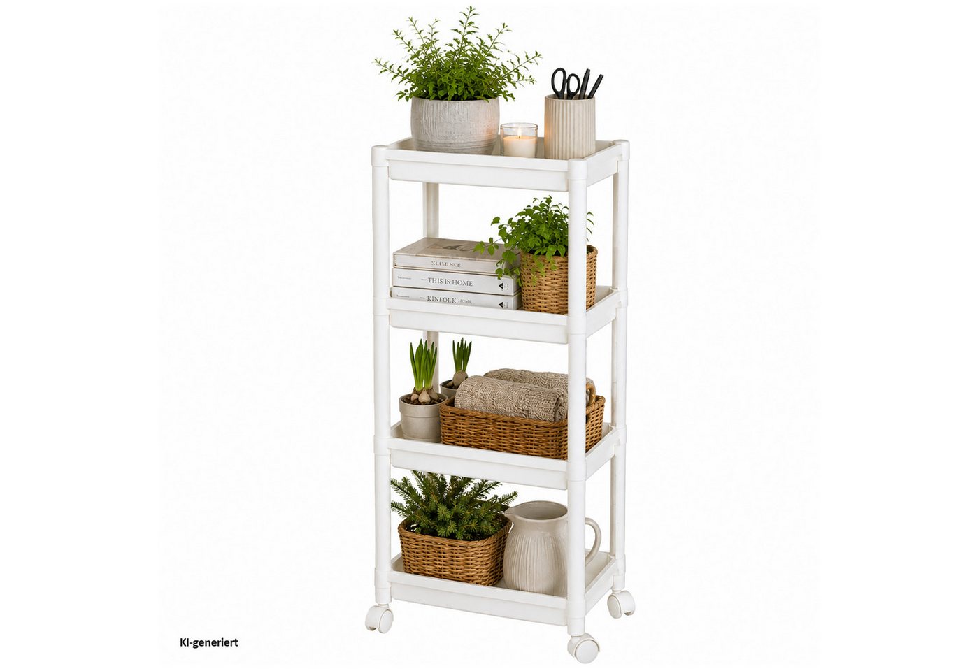 HTI-Living Badregal Rollwagen mit 4 Ablagen Weiß 40 x 99 x 22 cm, 1 Stück 1-tlg., flexibel, platzsparend