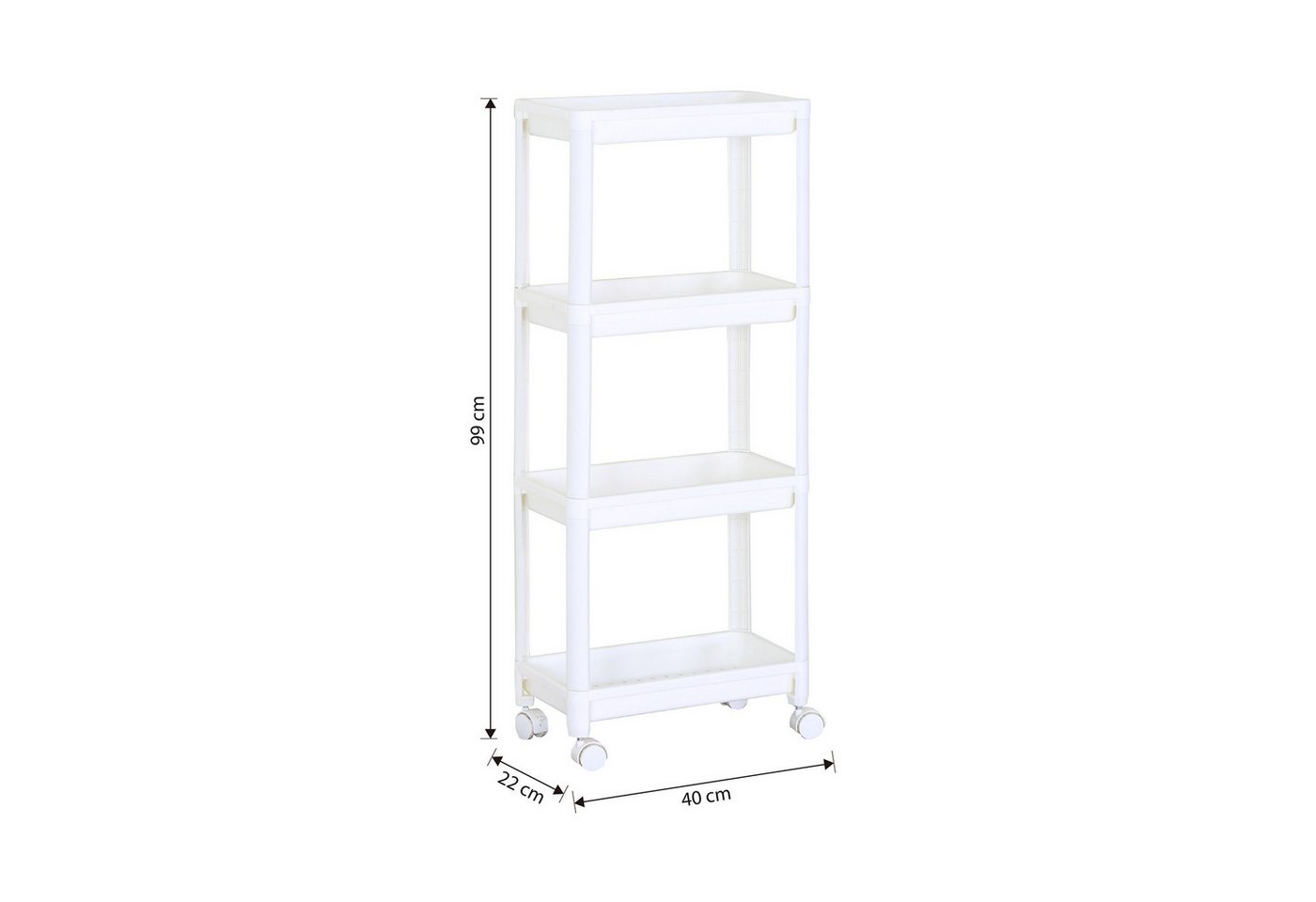 HTI-Living Badregal Rollwagen mit 4 Ablagen Weiß 40 x 99 x 22 cm, 1 Stück 1-tlg., flexibel, platzsparend Bild 3