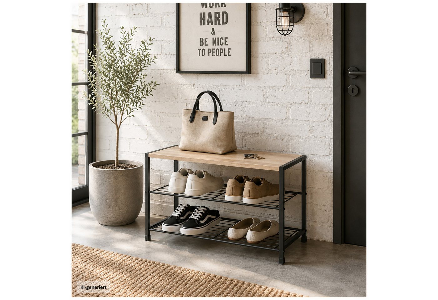 HTI-Living Schuhregal Schuhregal mit 2 Ablagen Sonoma Schwarz 63 x 43 x 30 cm, 1 Stück 1-tlg., Modern, Industriedesign Bild 4