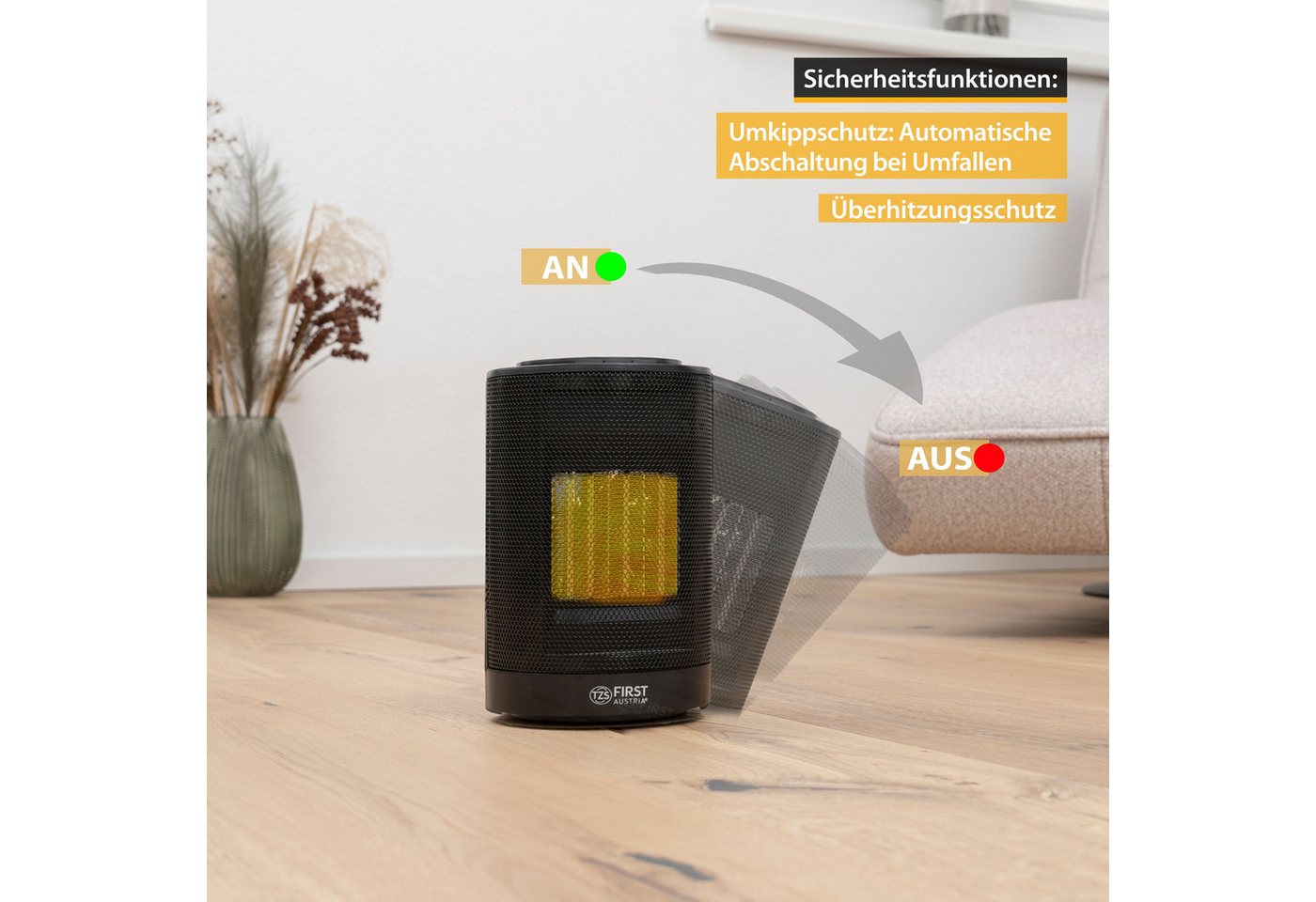 TZS FIRST AUSTRIA Heizlüfter Keramikheizlüfter, energiesparend, Heizstrahler, 1200W, leise Heizung, 40° Oszillation, Timer, Thermostat, Umkippschutz, 16-37 °C Bild 3