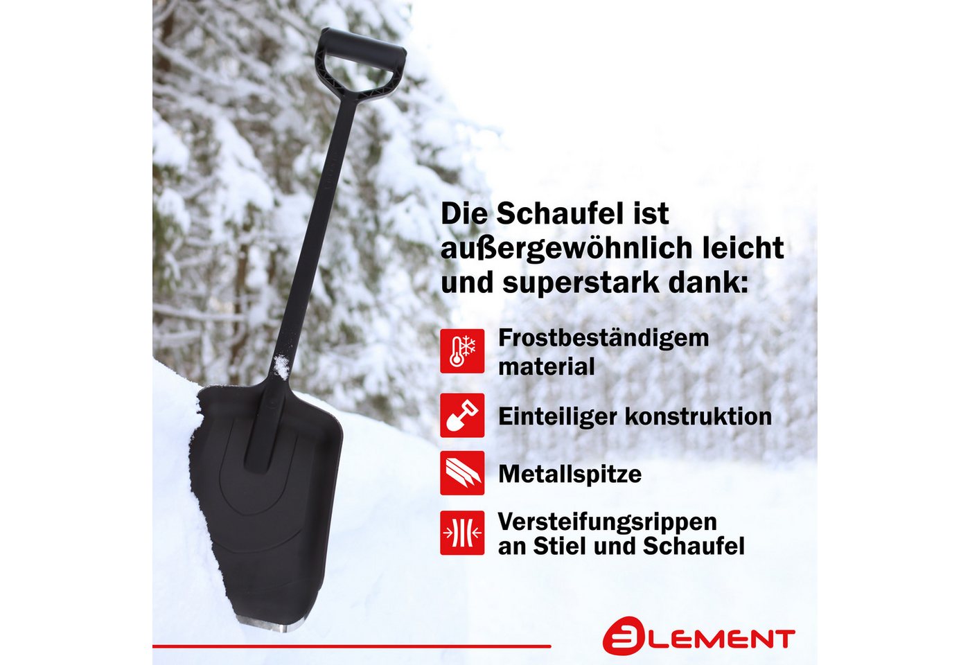 LEMENT Schaufel Schneeschaufel einteilig aus Polypropylen,80 cm, Metallkante,für Auto, einteilig, Metallkante, tragbar, multifunktional schneeschieber Bild 3