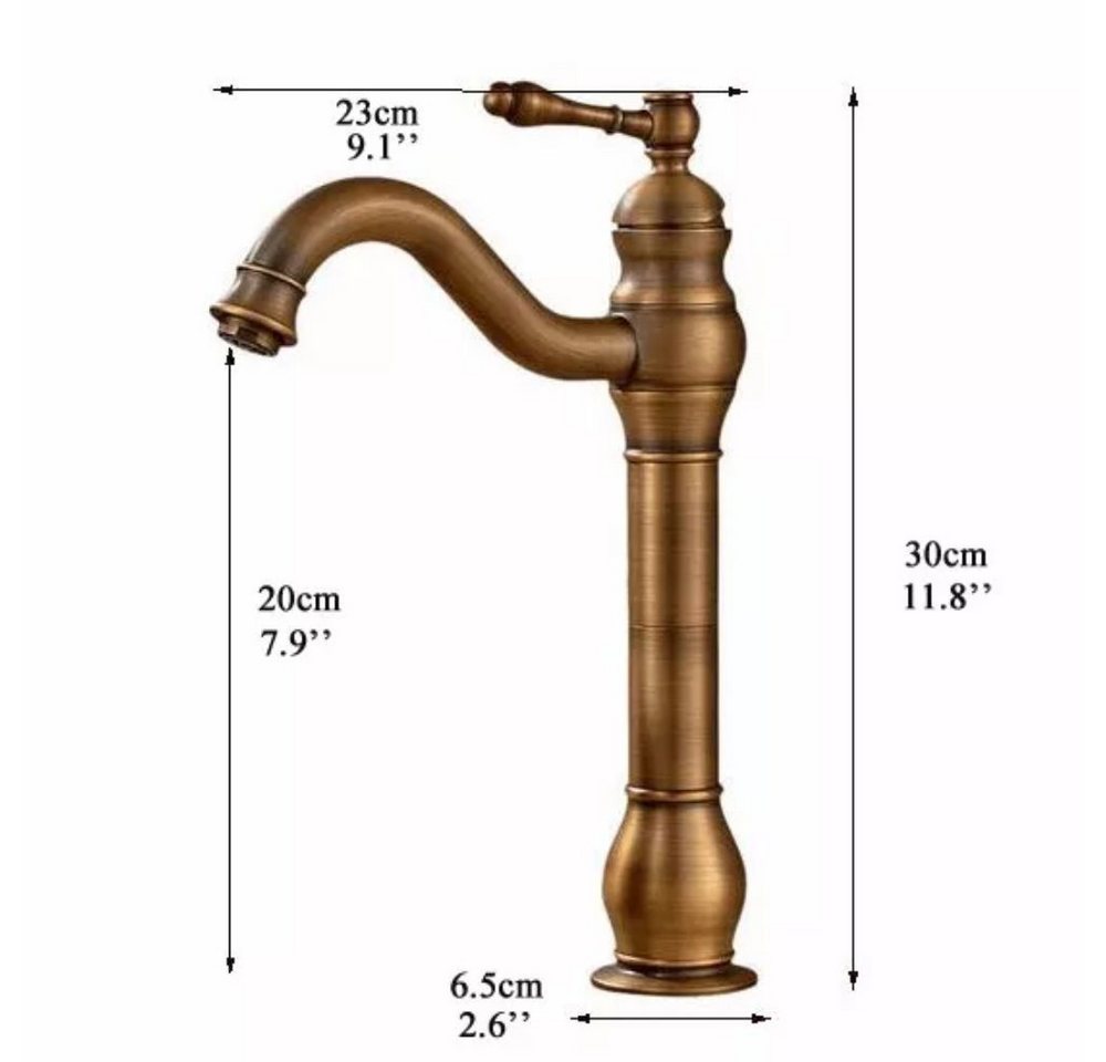 Kinaree Badarmatur Retro Messing Wasserhahn SUAM Bad Waschtischarmatur für Aufsatzbecken Messing, gebürstet, Armatur Bild 2