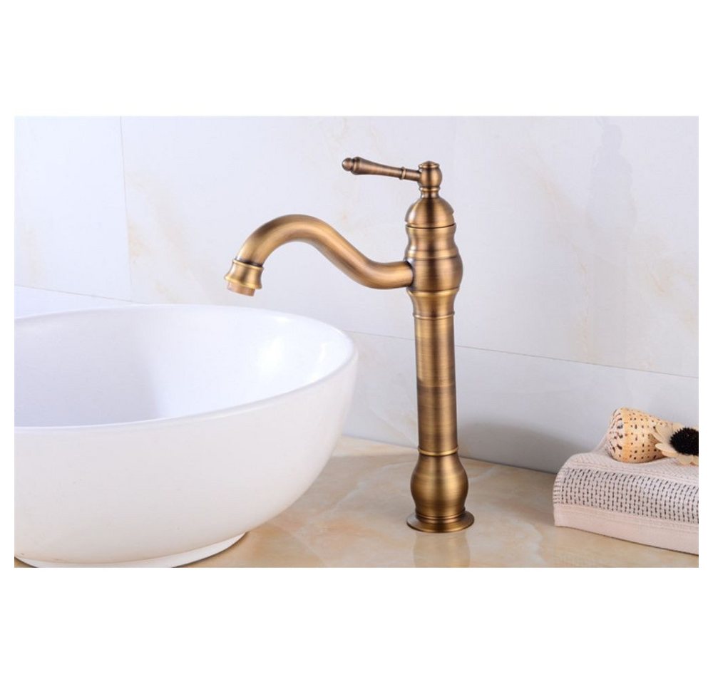 Kinaree Badarmatur Retro Messing Wasserhahn SUAM Bad Waschtischarmatur für Aufsatzbecken Messing, gebürstet, Armatur Bild 3