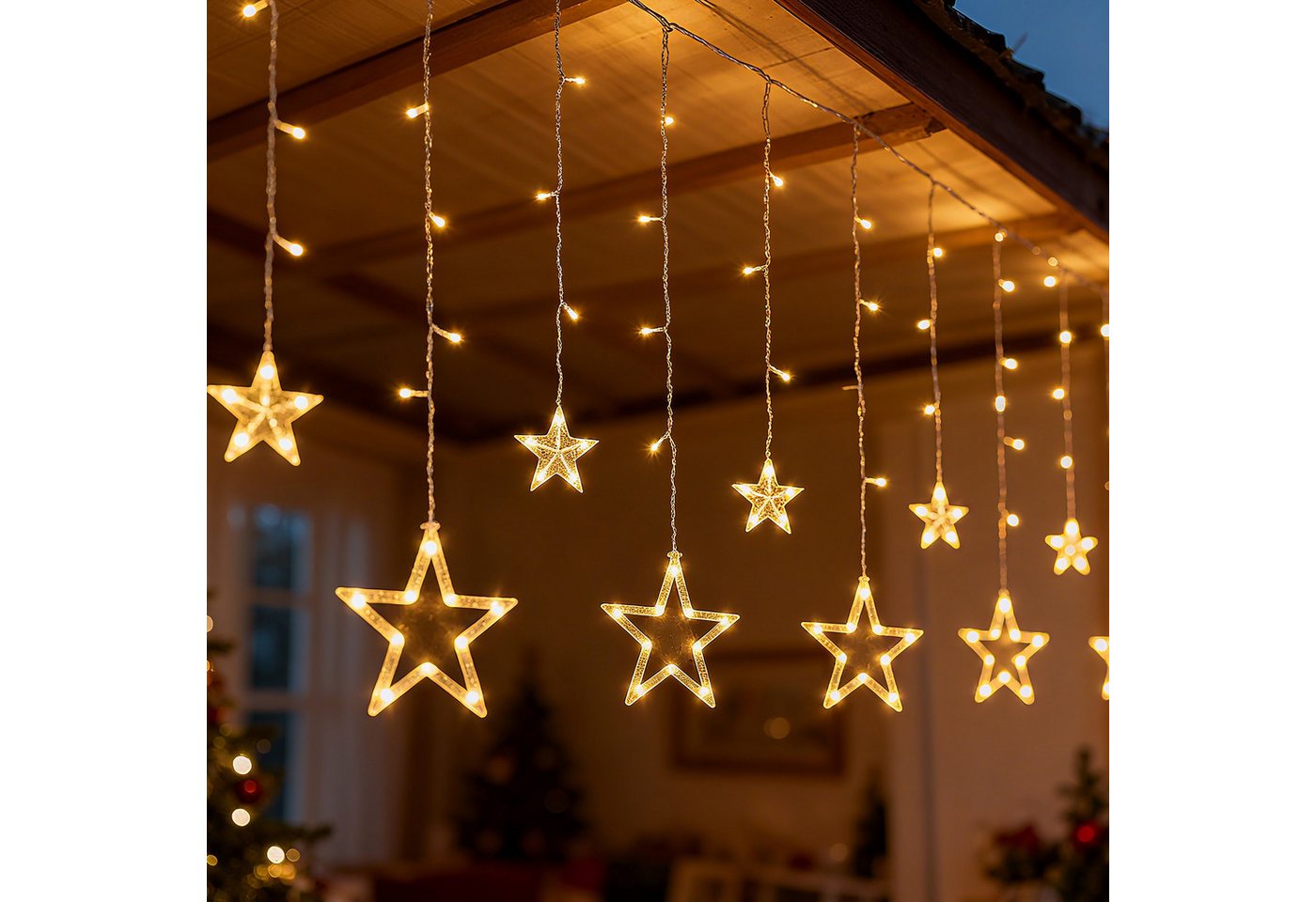 Salcar LED-Lichterkette LED Sterne 2m 160 LED Lichtervorhang Weihnachten Lichterkette Außen, 1m x 1m 69 LED Warmweiß, 8 Modi, USB