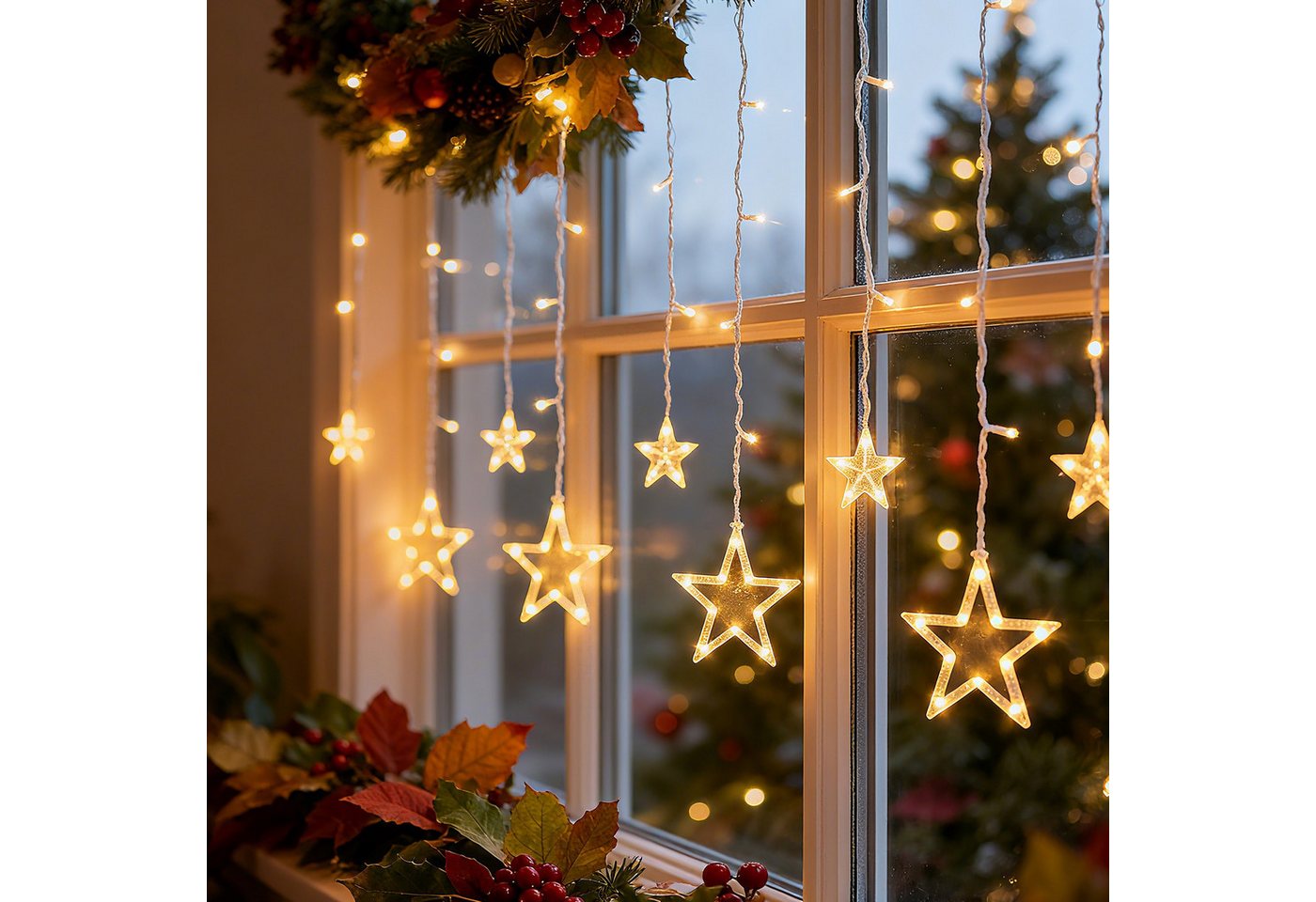 Salcar LED-Lichterkette LED Sterne 2m 160 LED Lichtervorhang Weihnachten Lichterkette Außen, 1m x 1m 69 LED Warmweiß, 8 Modi, USB Bild 2
