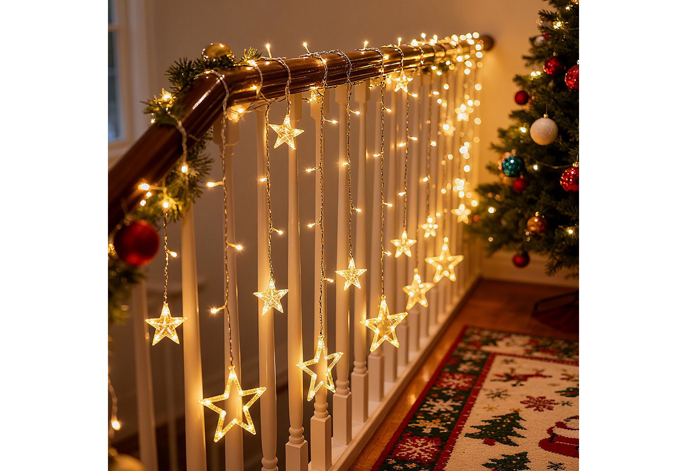 Salcar LED-Lichterkette LED Sterne 2m 160 LED Lichtervorhang Weihnachten Lichterkette Außen, 1m x 1m 69 LED Warmweiß, 8 Modi, USB Bild 3