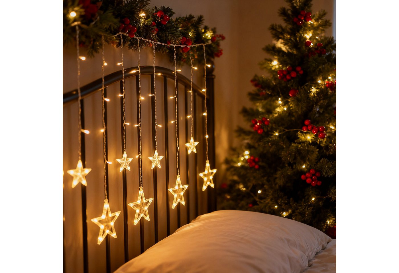 Salcar LED-Lichterkette LED Sterne 2m 160 LED Lichtervorhang Weihnachten Lichterkette Außen, 1m x 1m 69 LED Warmweiß, 8 Modi, USB Bild 5