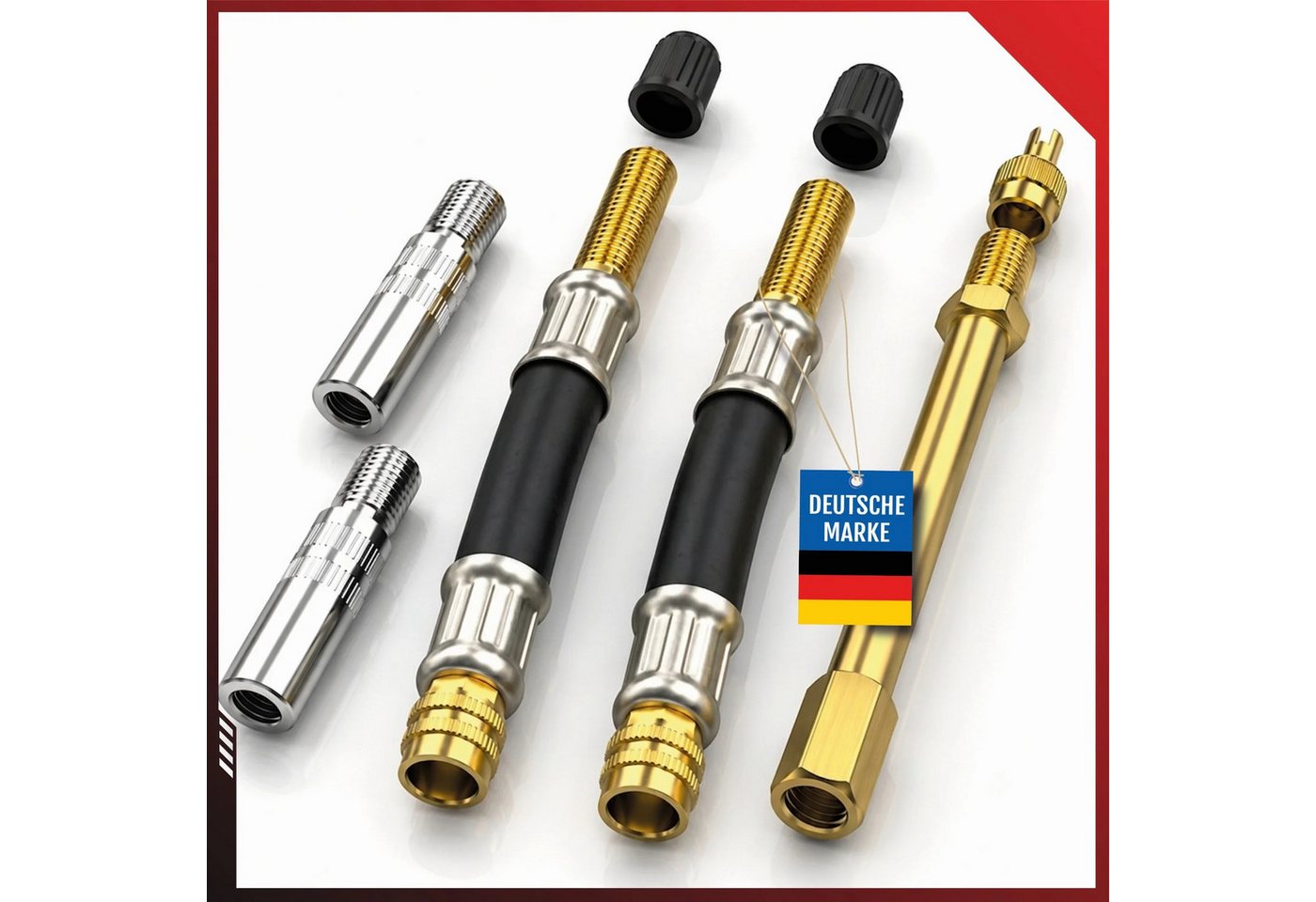 Pitlane Performance Ventilkappe Ventilverlängerung Autoventil, (Flexible Schrader Luftdruckventil Verlängerungen, 8-St., Ventilverlängerung für Autoventil), für Auto Motorrad E-Scooter Fahrrad LKW, dicht Bild 2