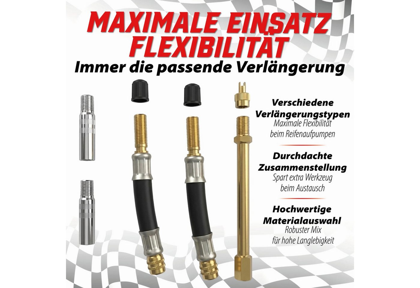 Pitlane Performance Ventilkappe Ventilverlängerung Autoventil, (Flexible Schrader Luftdruckventil Verlängerungen, 8-St., Ventilverlängerung für Autoventil), für Auto Motorrad E-Scooter Fahrrad LKW, dicht Bild 5