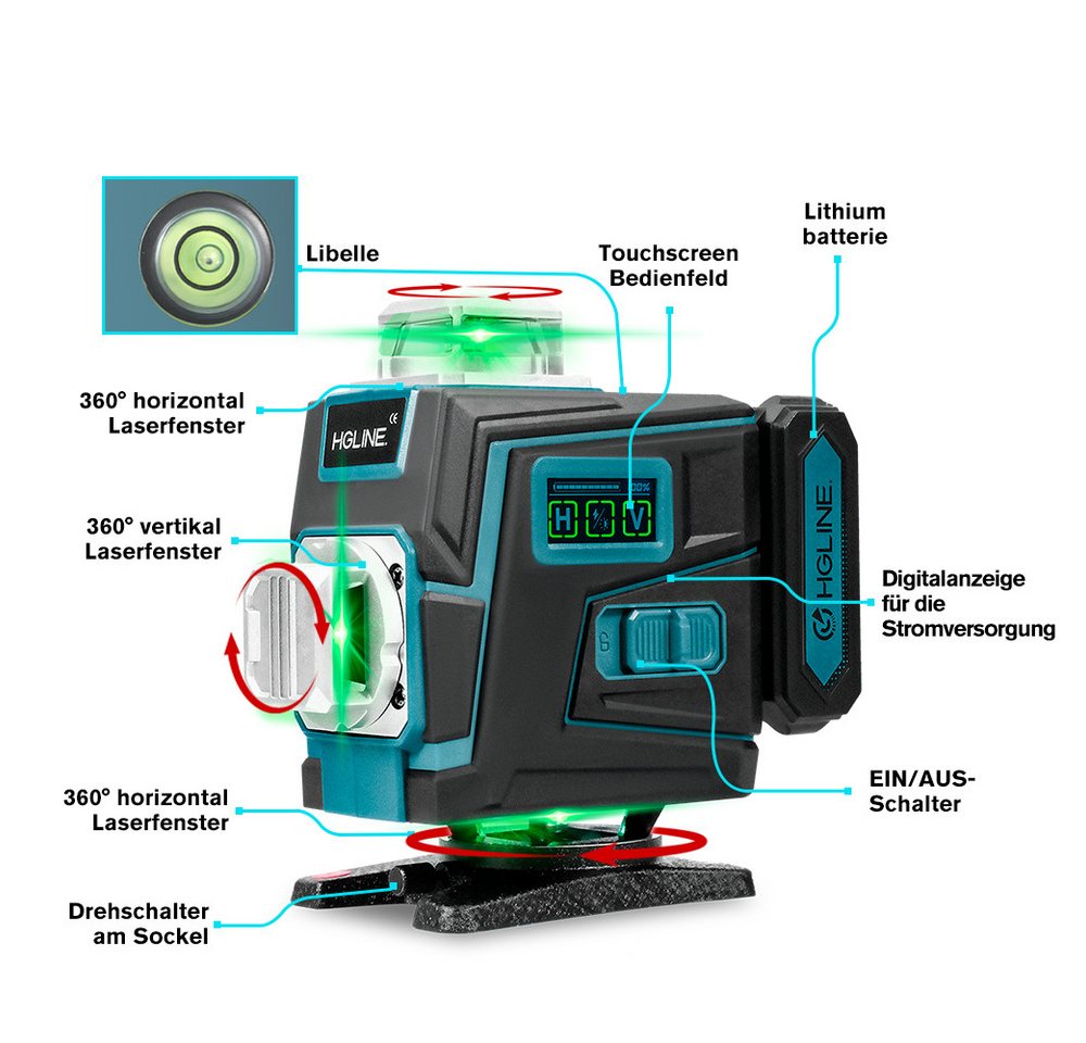 HGLINE Kreuzlinienlaser mit Stativ, 2 x 4,8Ah Akkus und Fernbedienung, 16-Linien, Blau, (1 St), Laser Baustellen Kreuzlinienlaser Rotationslaser Bild 2