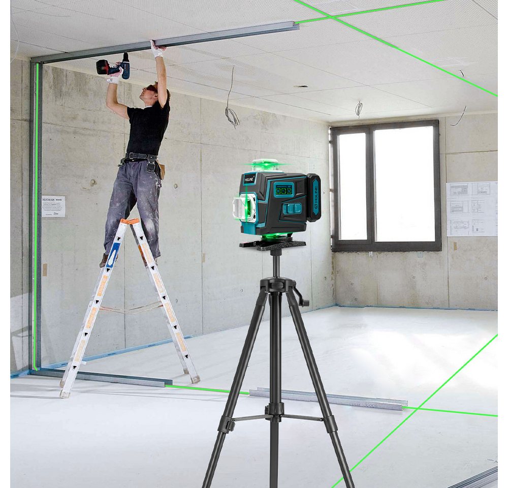 HGLINE Kreuzlinienlaser mit Stativ, 2 x 4,8Ah Akkus und Fernbedienung, 16-Linien, Blau, (1 St), Laser Baustellen Kreuzlinienlaser Rotationslaser Bild 5