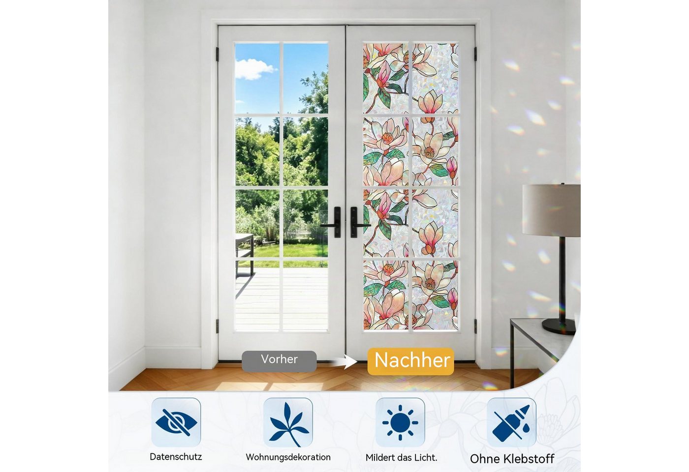 Zyronn Fensterfolie Sichtschutzfolie für Fenster, bunter, statisch haftender 3D-Regenbogen, Aufkleber Nicht klebende, UV-blockierende Folie für Haustüren Bild 4