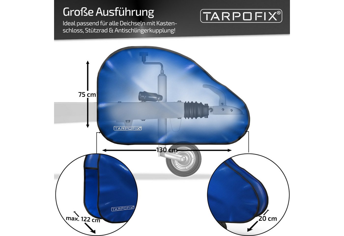 Tarpofix® Schutzplane Deichselabdeckung Pferdeanhänger 130x20x75 cm (Deichselhaube XXL Anhänger), wasserdicht, UV-beständig Bild 4