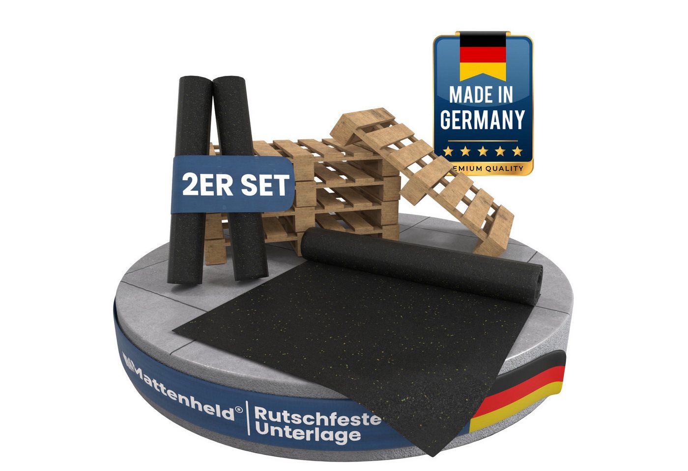 Mattenheld® Antirutschmatte Gummimatte 120x80 cm Ladungssicherung 3 mm, Kofferraummatte Bautenschutzmatte, 2-St., 1er bis 4er Set, Gummigranulat, VDI 2700