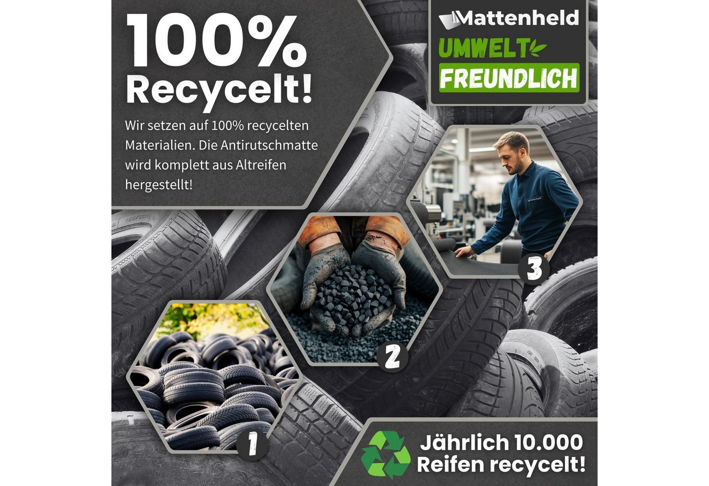 Mattenheld® Antirutschmatte Gummimatte 120x80 cm Ladungssicherung 3 mm, Kofferraummatte Bautenschutzmatte, 2-St., 1er bis 4er Set, Gummigranulat, VDI 2700 Bild 3