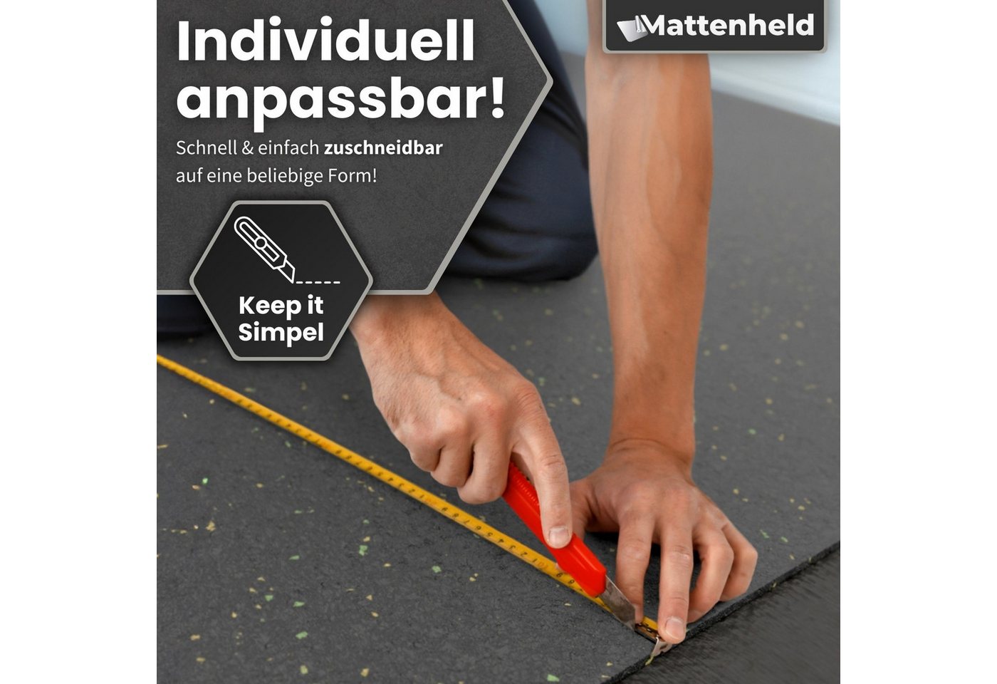 Mattenheld® Antirutschmatte Gummimatte 120x80 cm Ladungssicherung 3 mm, Kofferraummatte Bautenschutzmatte, 2-St., 1er bis 4er Set, Gummigranulat, VDI 2700 Bild 4