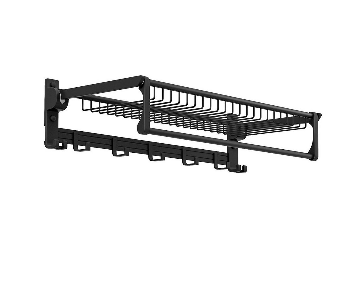 COSTWAY Handtuchhalter, ohne Bohren, klappbar, Wand, Alu, schwarz, 59,5cm Bild 5