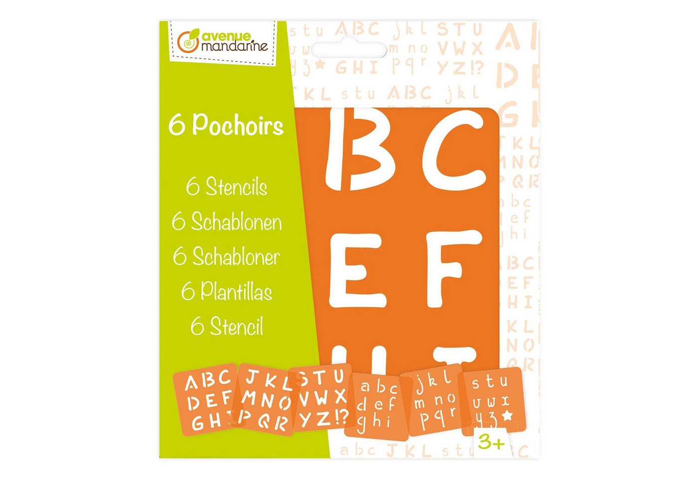 Avenue Mandarine Malschablone 3x 6-teiliges Schablonenset für Kinder, Alphabet Orange 42450MD, Schablone Bild 4
