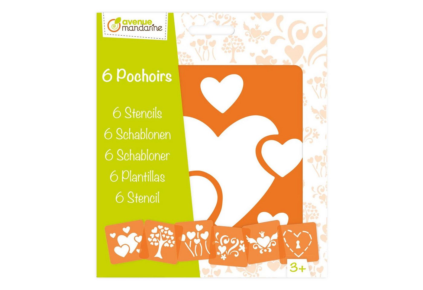 Avenue Mandarine Malschablone 3x 6-teiliges Schablonenset für Kinder, Herzen - Orange 42640O, Schablone Bild 2