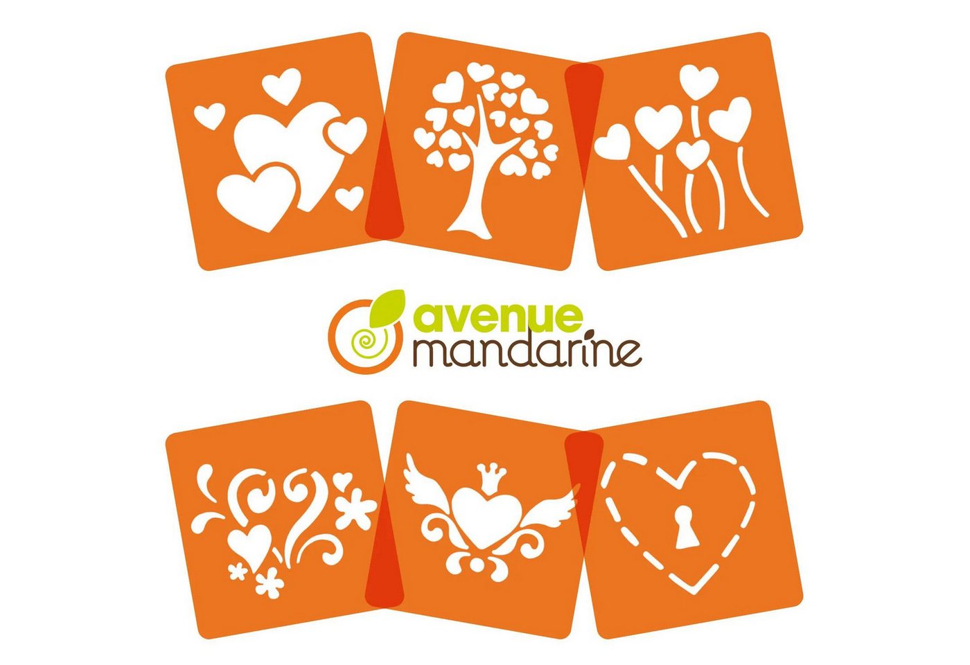 Avenue Mandarine Malschablone 3x 6-teiliges Schablonenset für Kinder, Herzen - Orange 42640O, Schablone Bild 4
