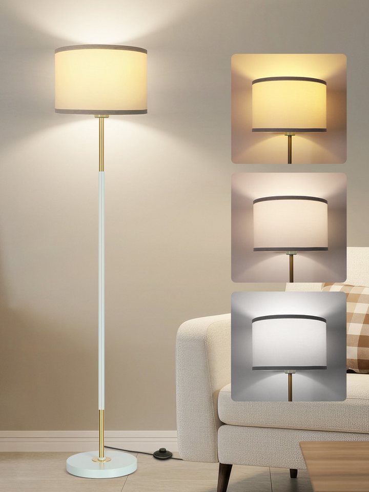 OUTON Stehlampe mit Fußschalter, 3 Farbtemperaturen, Leinenschirm, LED wechselbar, Gold/Schwarz Design, 152cm Bild 3
