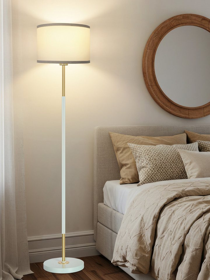 OUTON Stehlampe mit Fußschalter, 3 Farbtemperaturen, Leinenschirm, LED wechselbar, Gold/Schwarz Design, 152cm Bild 5