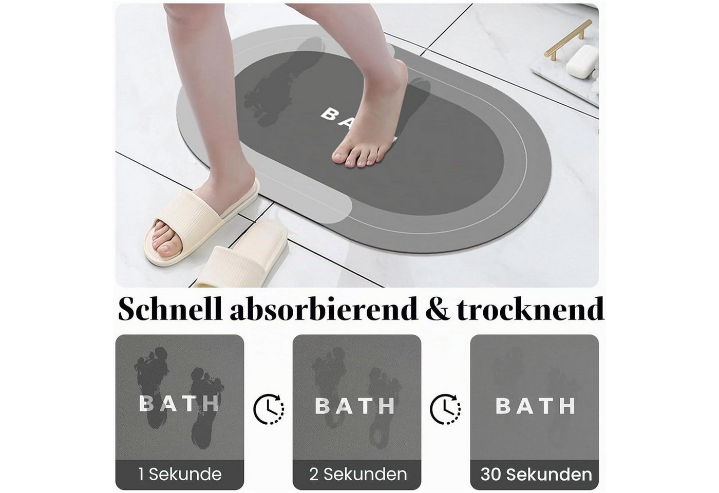 LuxusKollektion Badematte Badematte Grau 60x150cm Schnelltrocknend Super Saugfähig, Höhe 3 mm, rutschhemmend beschichtet, Textil