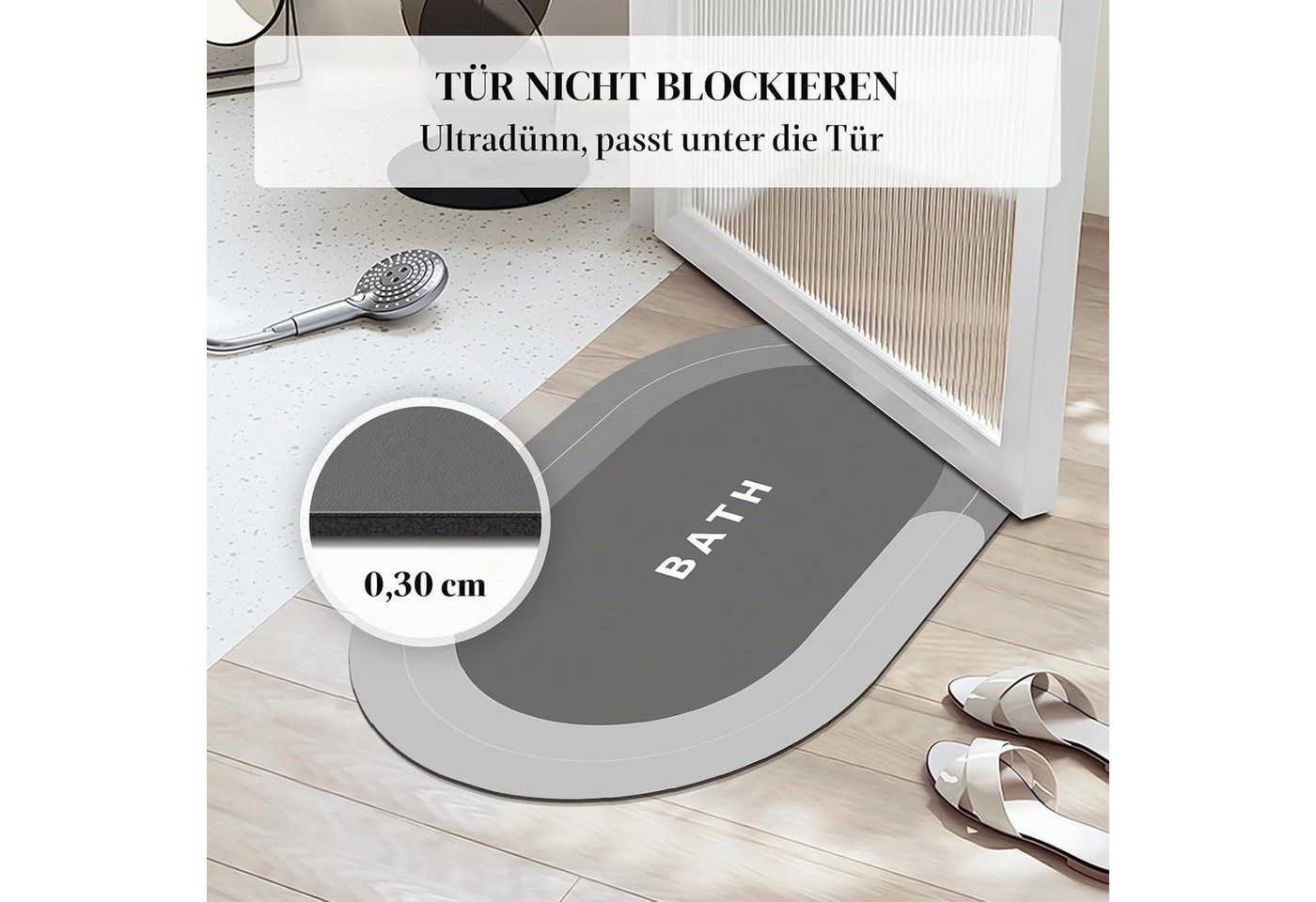 LuxusKollektion Badematte Badematte Grau 60x150cm Schnelltrocknend Super Saugfähig, Höhe 3 mm, rutschhemmend beschichtet, Textil Bild 2