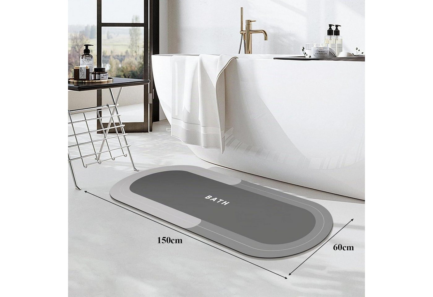 LuxusKollektion Badematte Badematte Grau 60x150cm Schnelltrocknend Super Saugfähig, Höhe 3 mm, rutschhemmend beschichtet, Textil Bild 3
