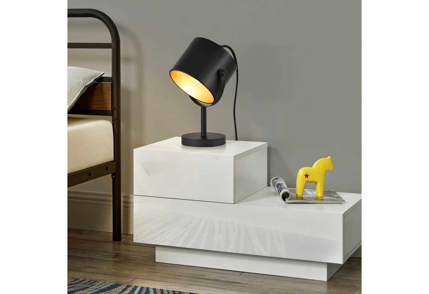 lux.pro Tischleuchte, Ein-/Ausschalter, ohne Leuchtmittel, »Farstorp« E27 Tischlampe max. 60W Nachttischlampe Metall Schwarz